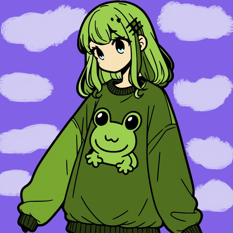 girl wearing frogging sweatshirt
