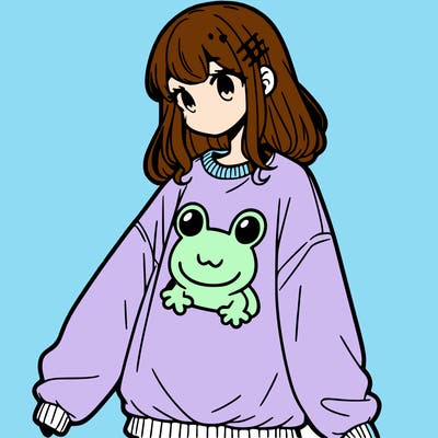 girl wearing frogging sweatshirt
