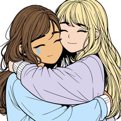 realistic two girls hugging