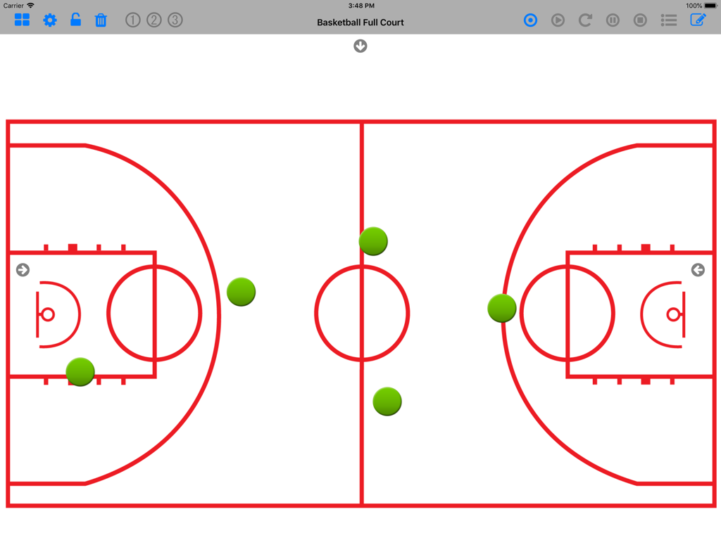 Digital basketball tactical board with green magnets for coaching plays
