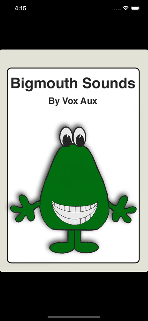 Bigmouth Sounds - Green cartoon character on the Bigmouth Sounds app splash screen