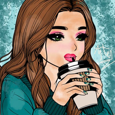 realistic girl drinking coffee