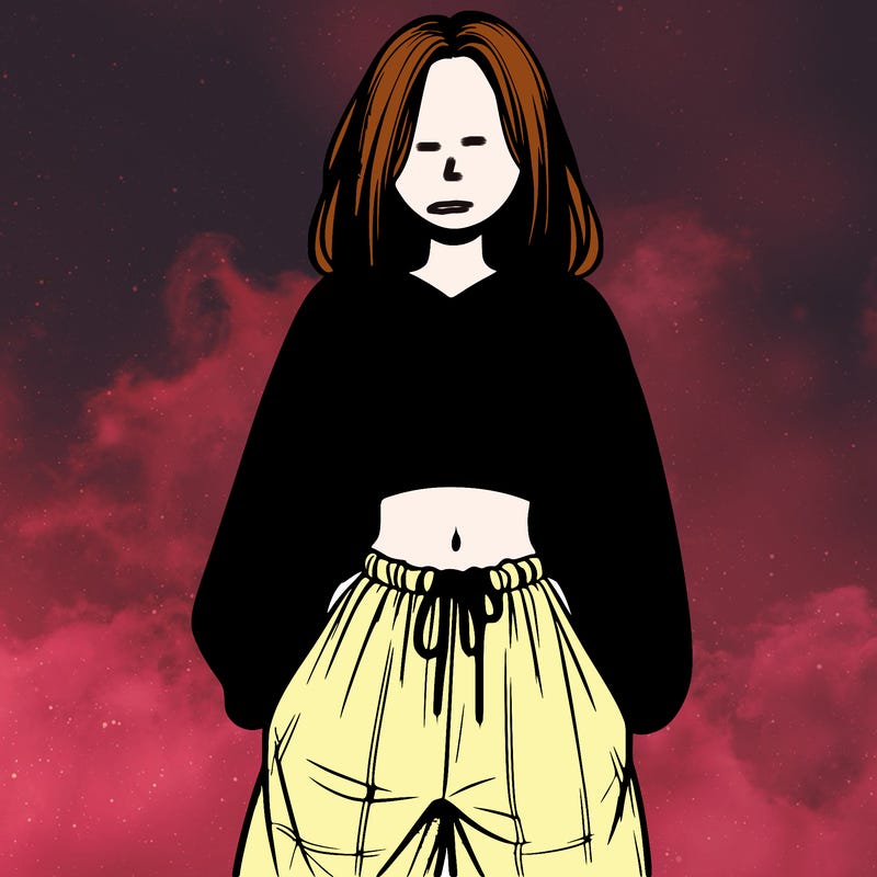 realistic girl faceless with baggy pants and a crop top