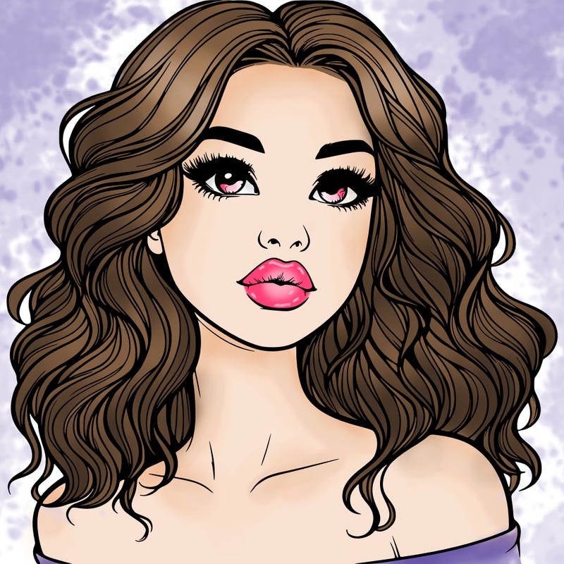 realistic girl with wavy hair and lips