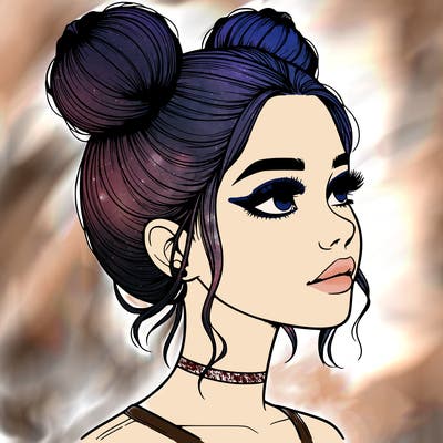 realistic girl with buns on the top of her head