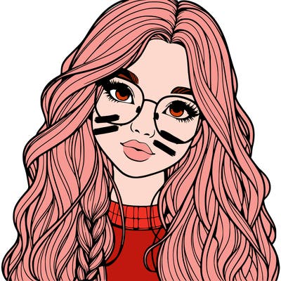 girl with long hair and freckles and glasses realistic