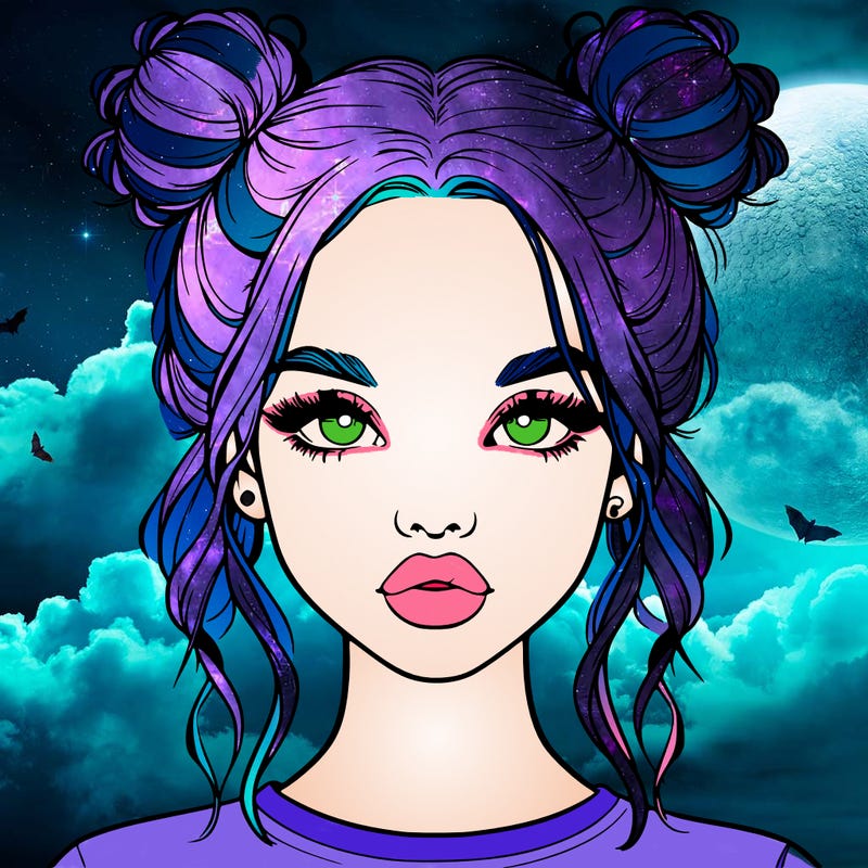 realistic girl with two buns in hair and lips