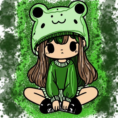 a girl wearing a frog hat and some frog socks