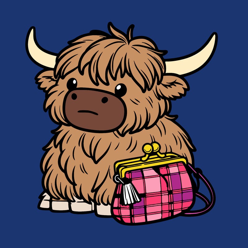 highland cow in a purse