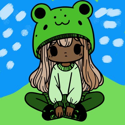 a girl wearing a frog hat and some frog socks