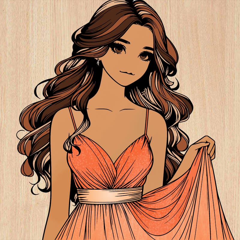 realistic girl in flowy silky prom dress