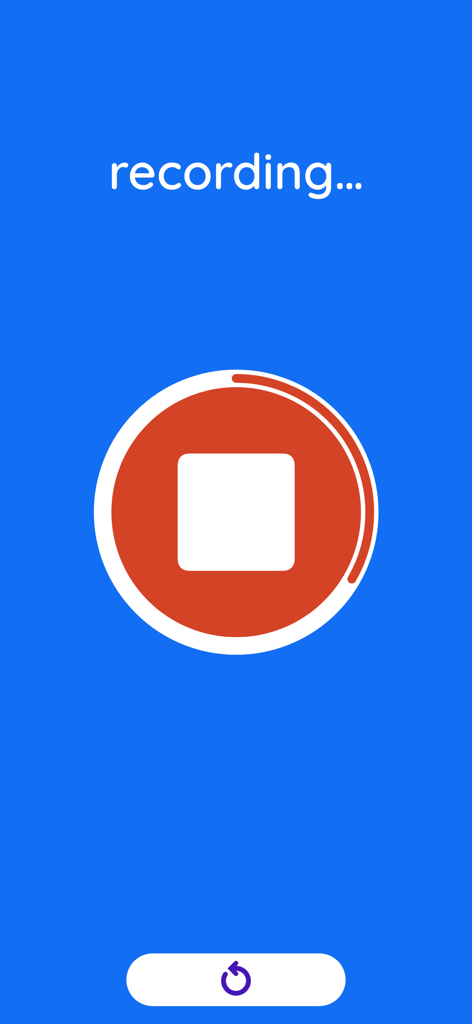 Voice Reverser app recording screen featuring a large red stop button on a minimalist blue background