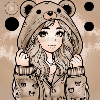 realistic girl in a animal pjs hoodie