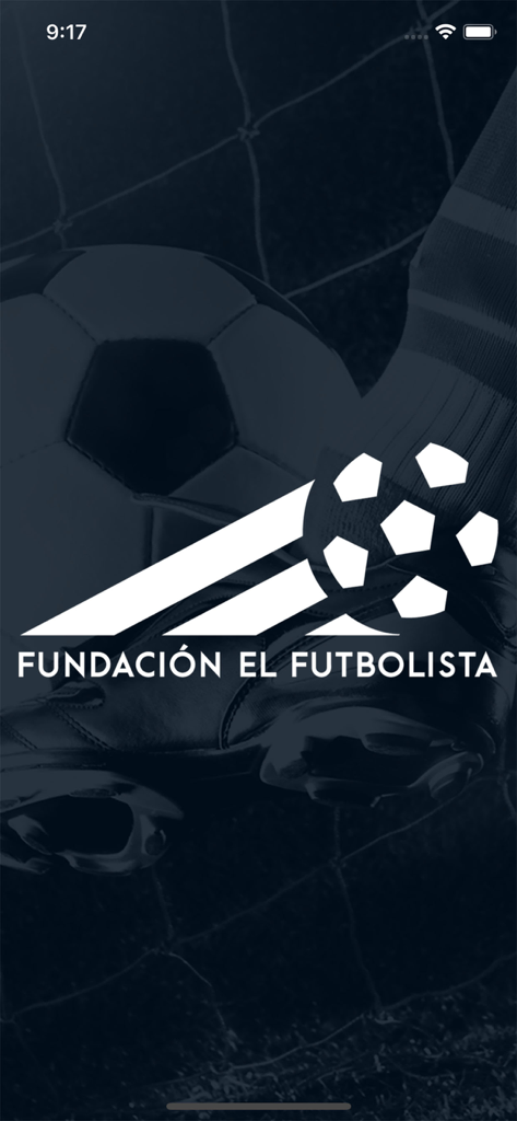 Fundación El Futbolista - Logo do aplicativo Fundacion El Futbolista em um fundo de futebol