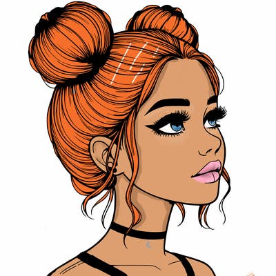 realistic girl with buns on the top of her head