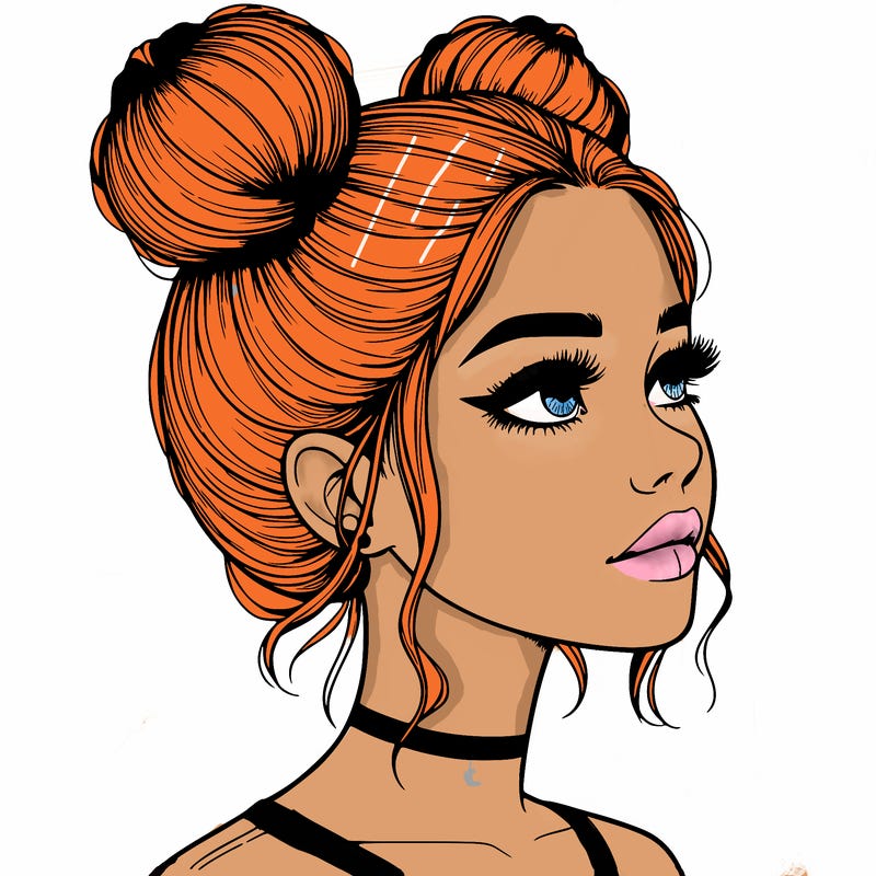 realistic girl with buns on the top of her head