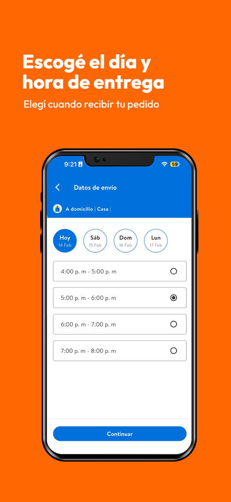 Masxmenos - Masxmenos app screen showing the delivery day and time selection interface