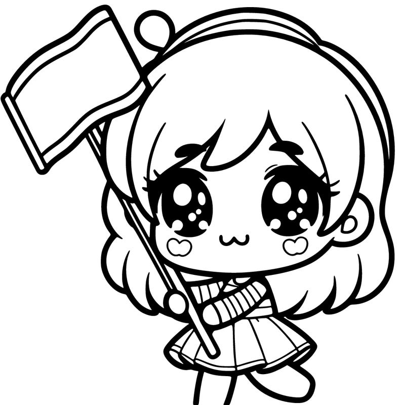 a cute girl holding a flag