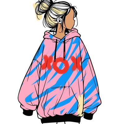 realistic girl with a oversized sweatshirt on and a bun