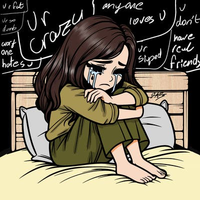 realistic girl crying on her bed over a break up