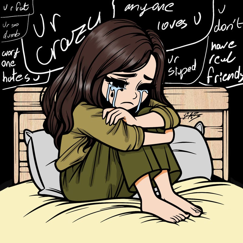 realistic girl crying on her bed over a break up
