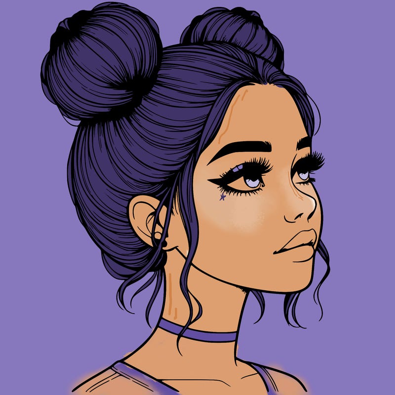 realistic girl with buns on the top of her head