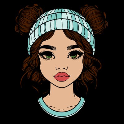 realistic girl with buns in her hair with a beanie on