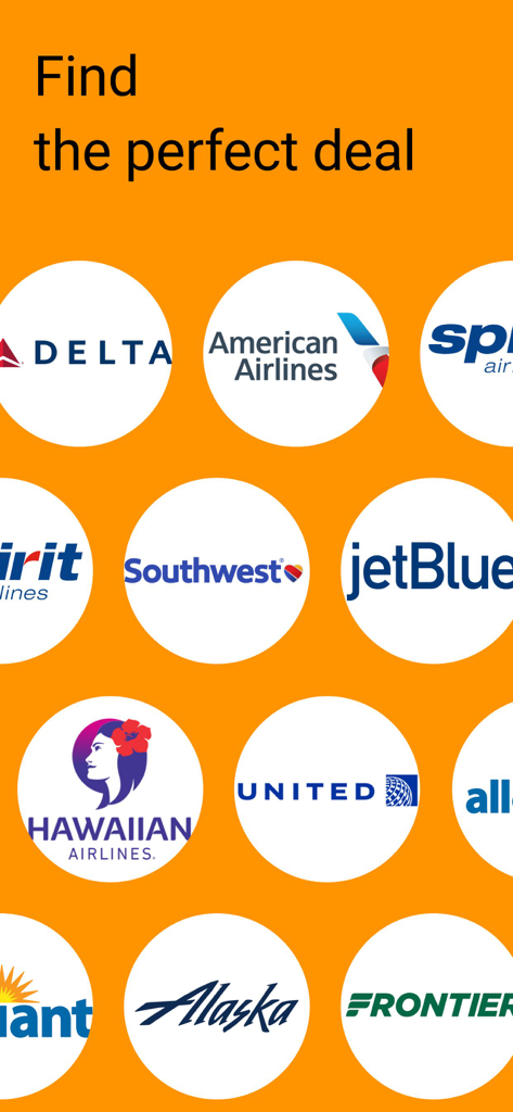 デルタ航空、サウスウェスト航空、ユナイテッド航空を含む、主要および格安の米国航空会社のロゴのコレクション、航空券比較用