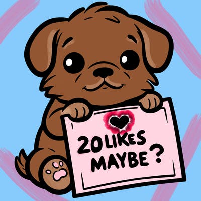 a puppy holding a sign that says 2 likes maybe?