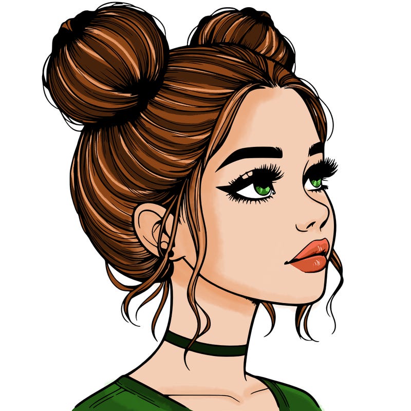 realistic girl with buns on the top of her head