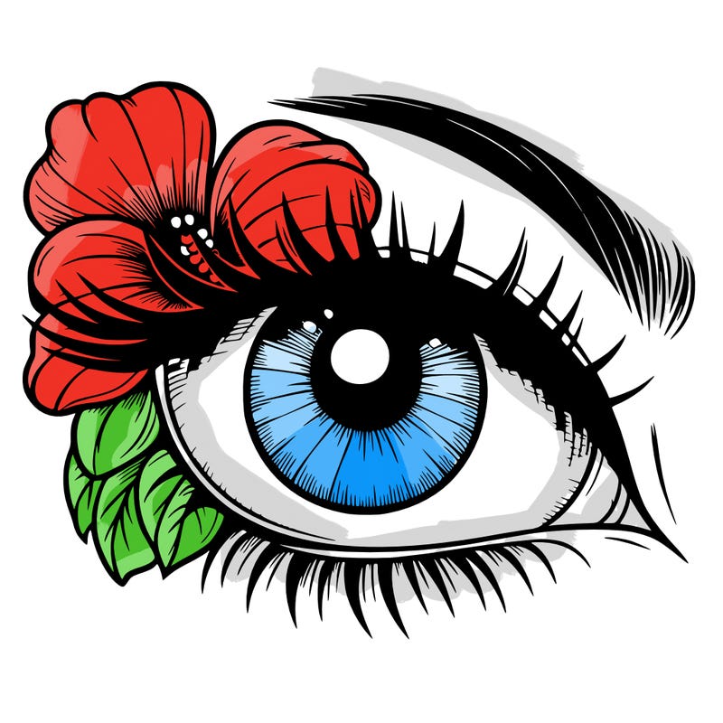 realistic eye with flower