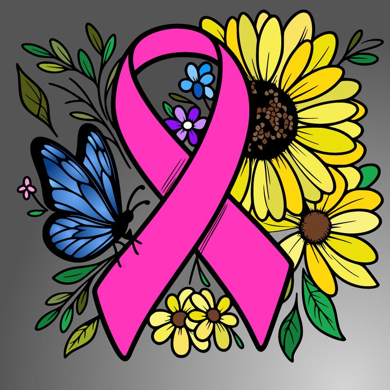 cancer awareness symbol with flowers and butterflies
