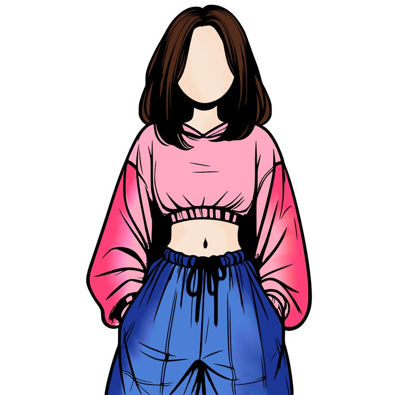 realistic girl faceless with baggy pants and a crop top
