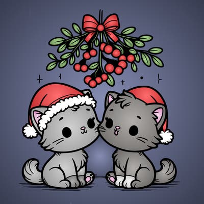 christmas kittens under mistletoe