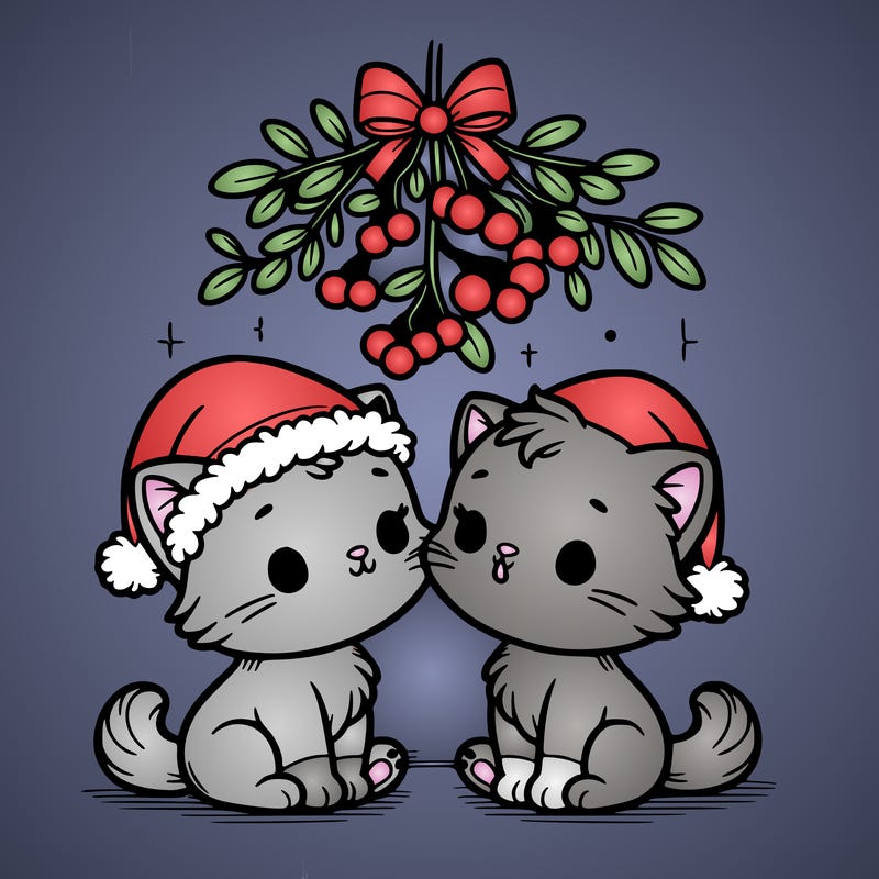 christmas kittens under mistletoe