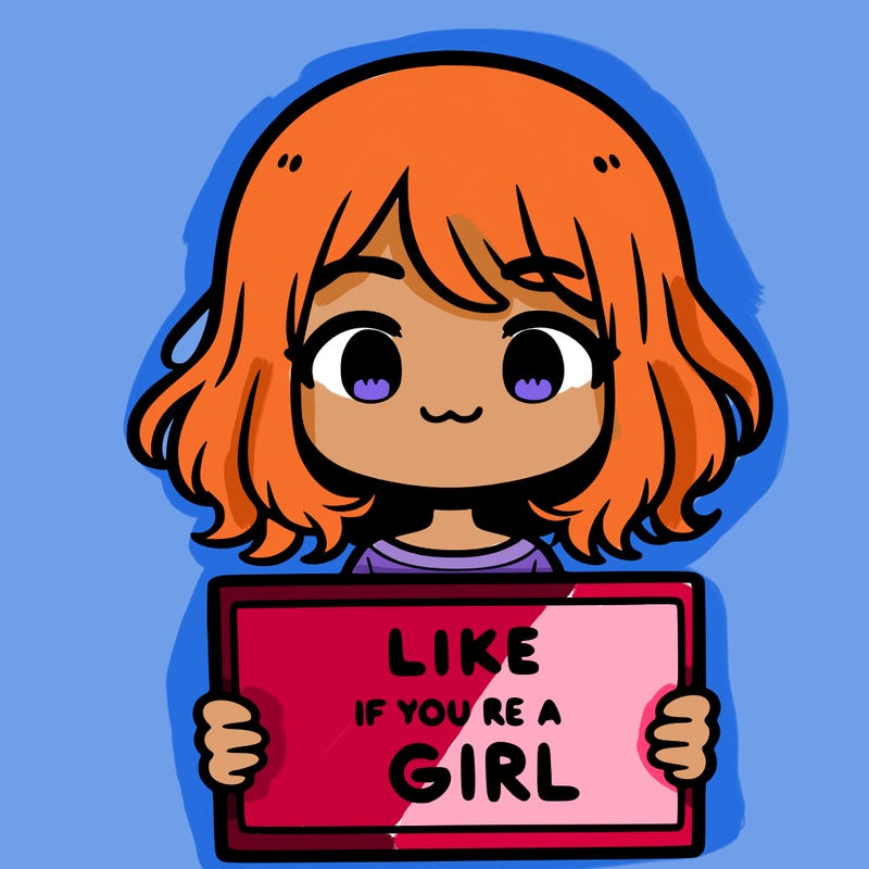 a cute girl holding a sign that says like if you’re a girl