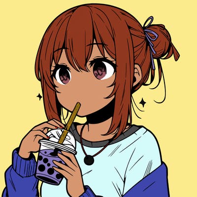 manga character drinking boba