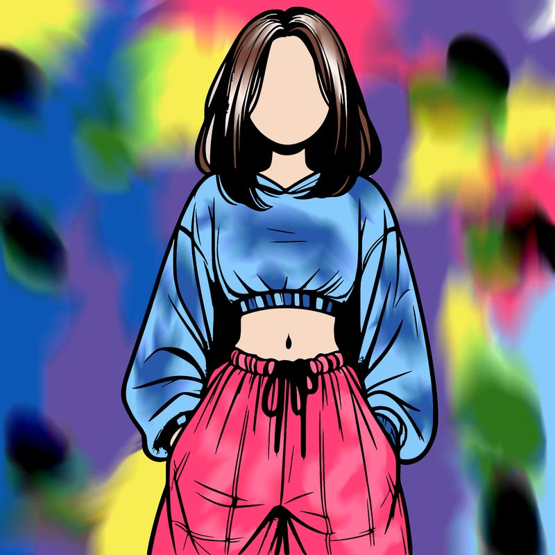 realistic girl faceless with baggy pants and a crop top