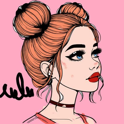 realistic girl with buns on the top of her head