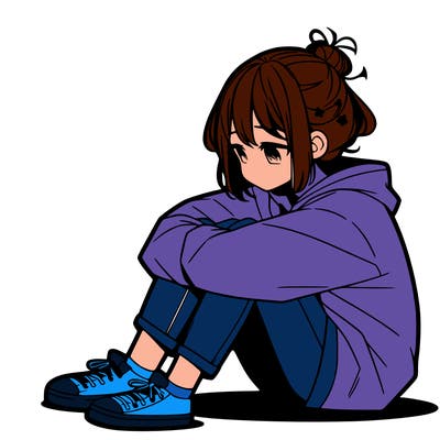 sad anime girl sitting alone