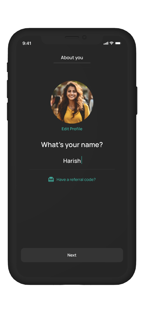 FitMom Club: Health & Wellness - Écran de création de profil utilisateur dans l'application FitMom Club demandant le nom de l'utilisateur lors de l'intégration.