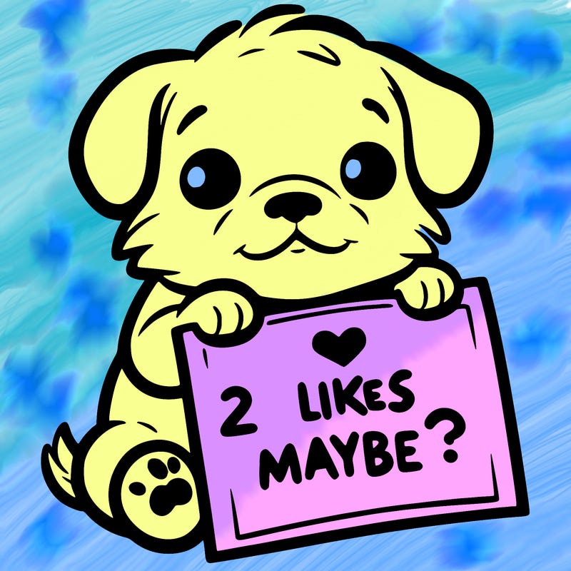 a puppy holding a sign that says 2 likes maybe?