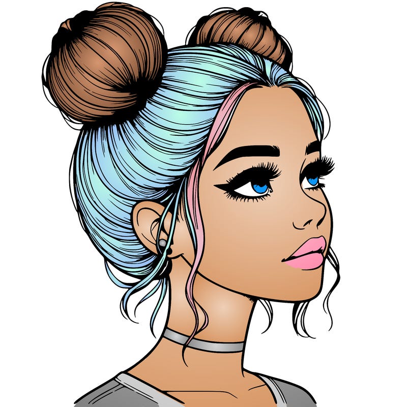 realistic girl with buns on the top of her head