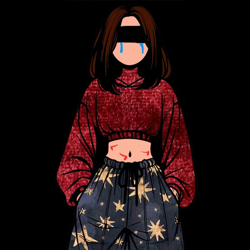 realistic girl faceless with baggy pants and a crop top