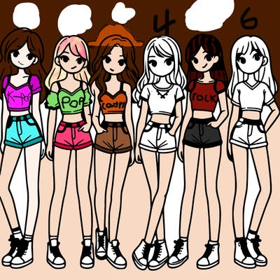 a group of girls wearing crop tops and shorts