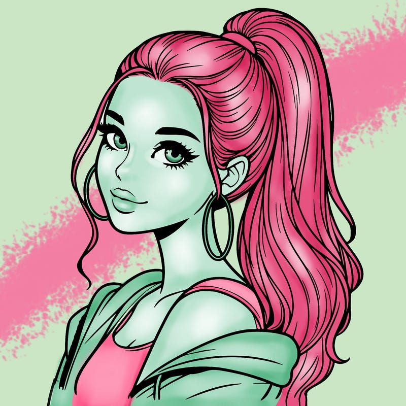 realistic girl with a high ponytail