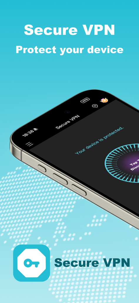 Secure VPN app interface on an iPhone displaying device protection status