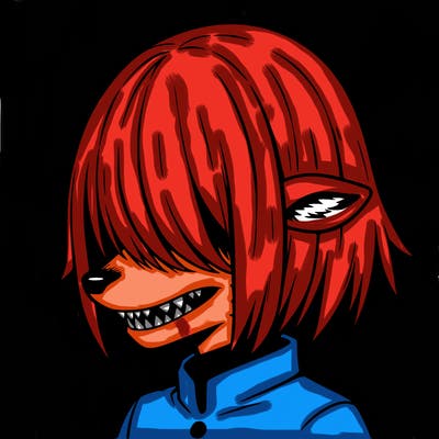 sharp teeth deer man with bob haircut