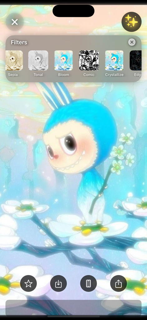 Labobo Wallpapers HD & 4K - Screen showing wallpaper filter options and a cute blue character design in the Labobo app