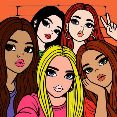 group of teen girls friends y2k up close in a selfie